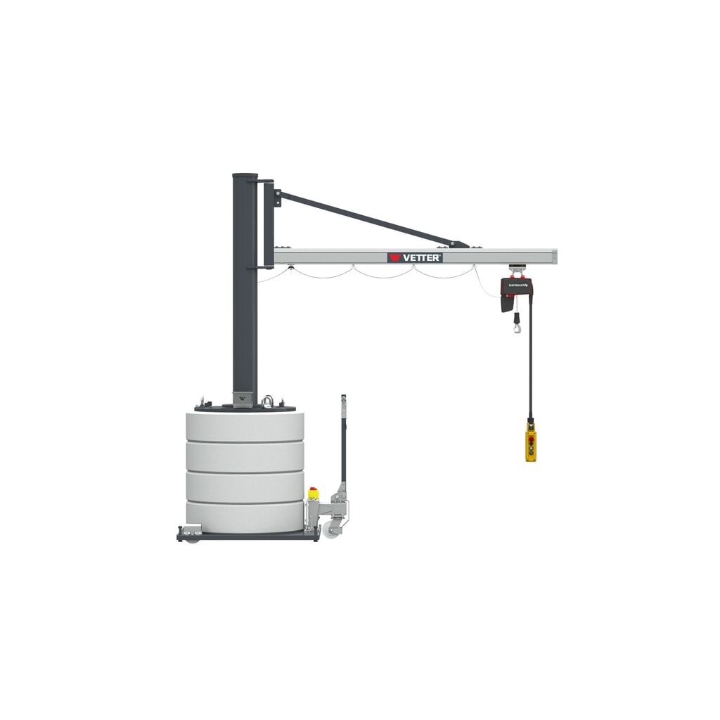 N° de l'image du produit 1 : Potence VETTER®, palan électrique à chaîne LIFTKET inclus, plage de pivotement de 270°, portée 3 400 mm, capacité de charge 500 kg