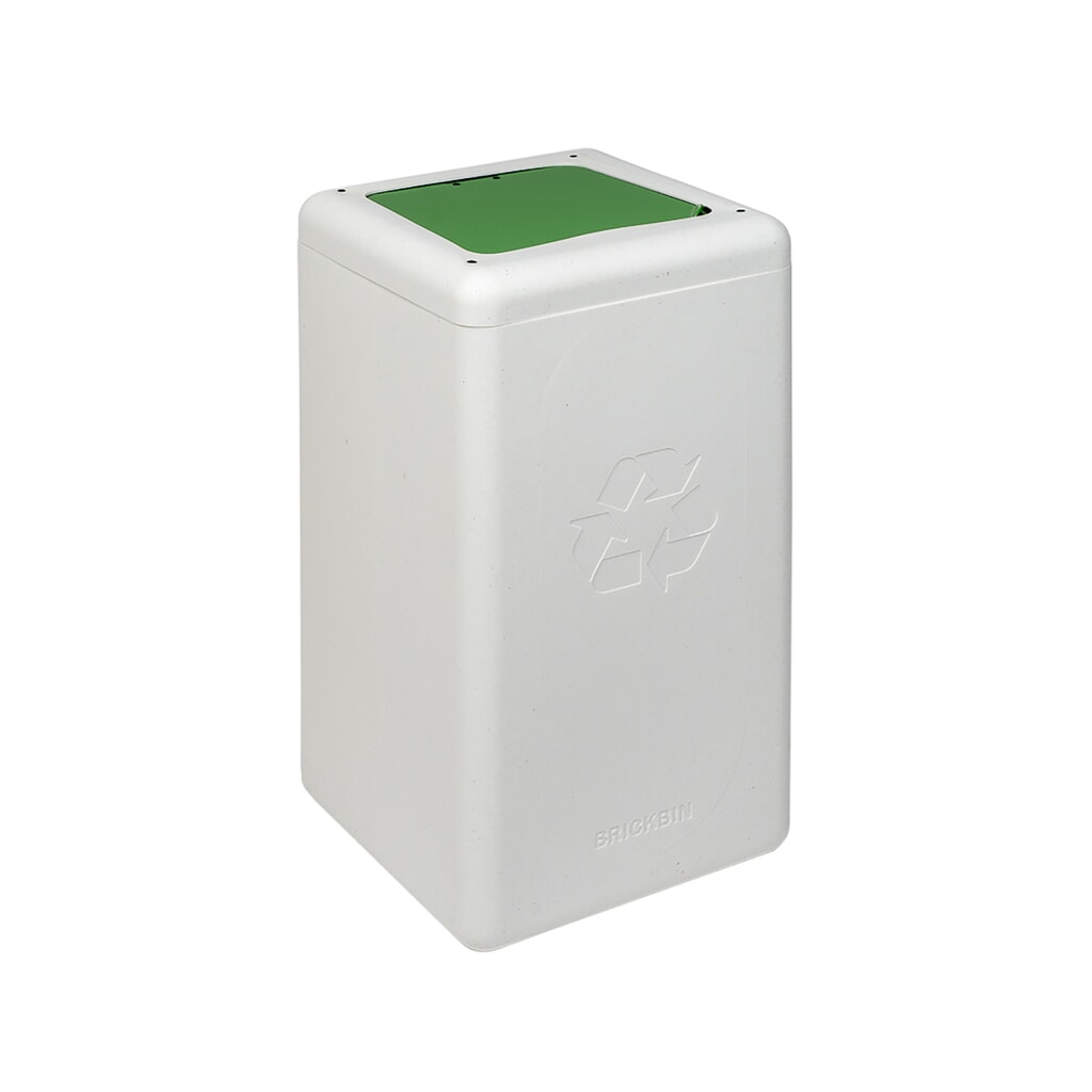Poubelle à couvercle rabattable BRICKBIN, en plastique recyclé, 65 litres, carrée, blanc/vert Illustration du produit: Poubelle à couvercle rabattable BRICKBIN, en plastique recyclé, 65 litres, carrée, blanc/vert