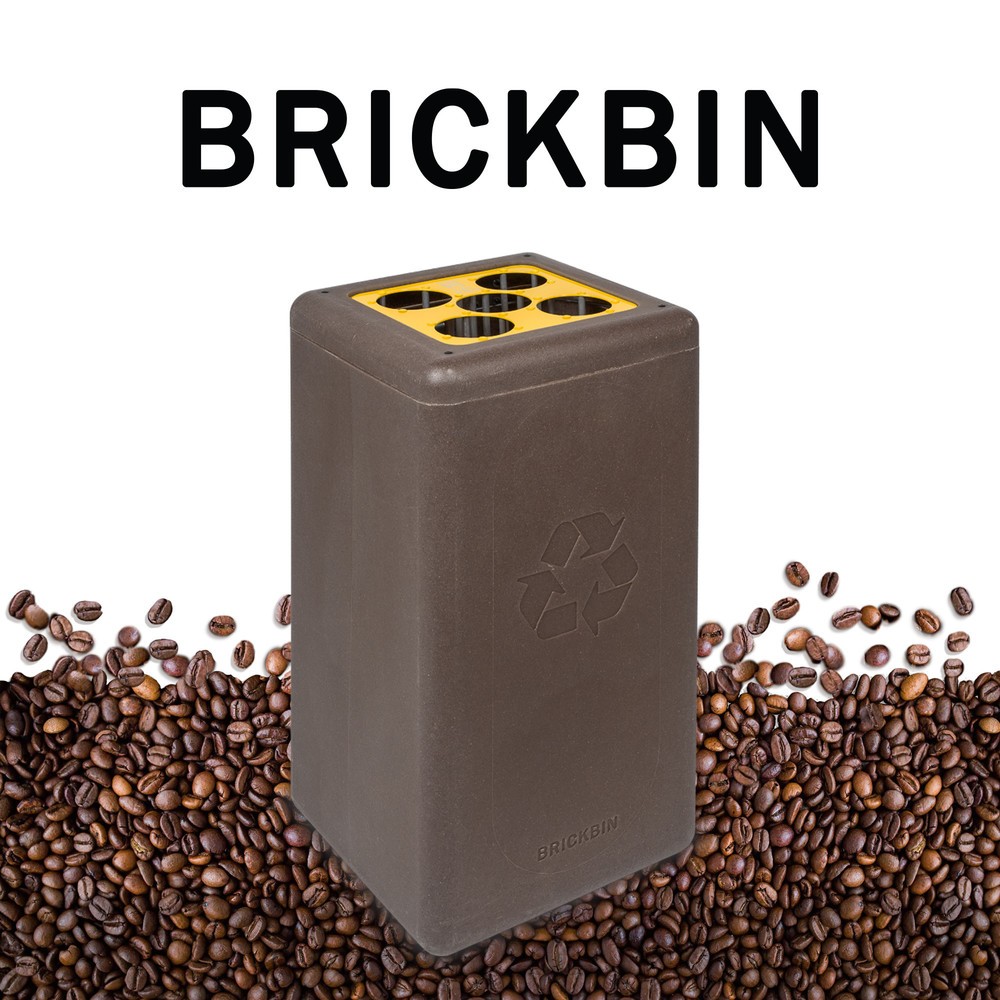 Numéro de l'image du produit 3: Poubelle à gobelets BRICKBIN, en plastique recyclé et marc de café, 65 litres, marron/jaune