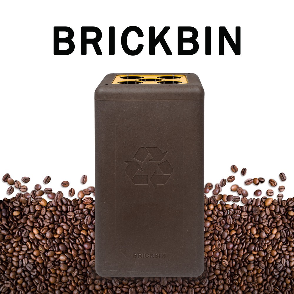 Numéro de l'image du produit 4: Poubelle à gobelets BRICKBIN, en plastique recyclé et marc de café, 65 litres, marron/jaune