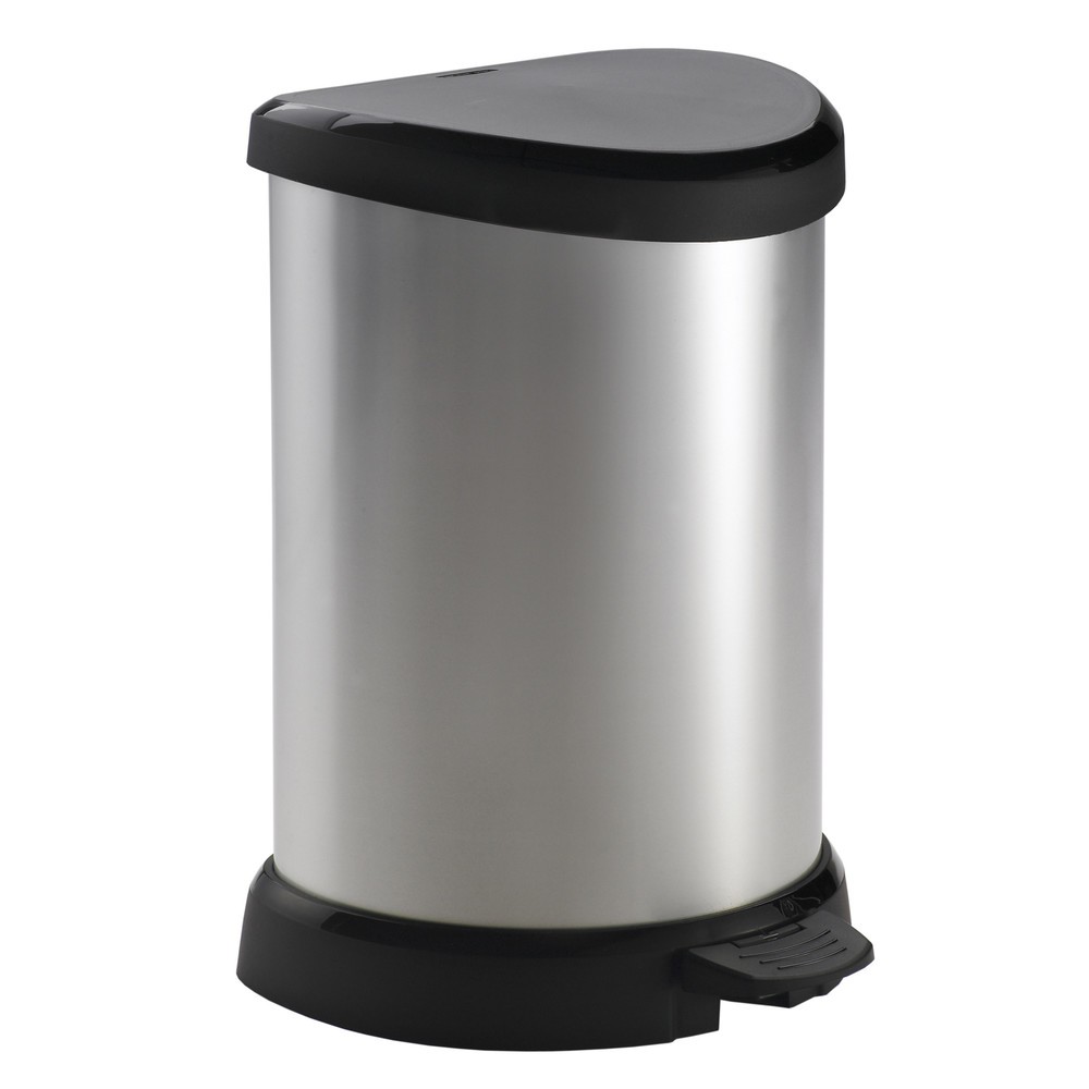 Numéro de l'image du produit 1: Poubelle à pédale DECOBIN, semi-circulaire, 15 litres, argenté/noir