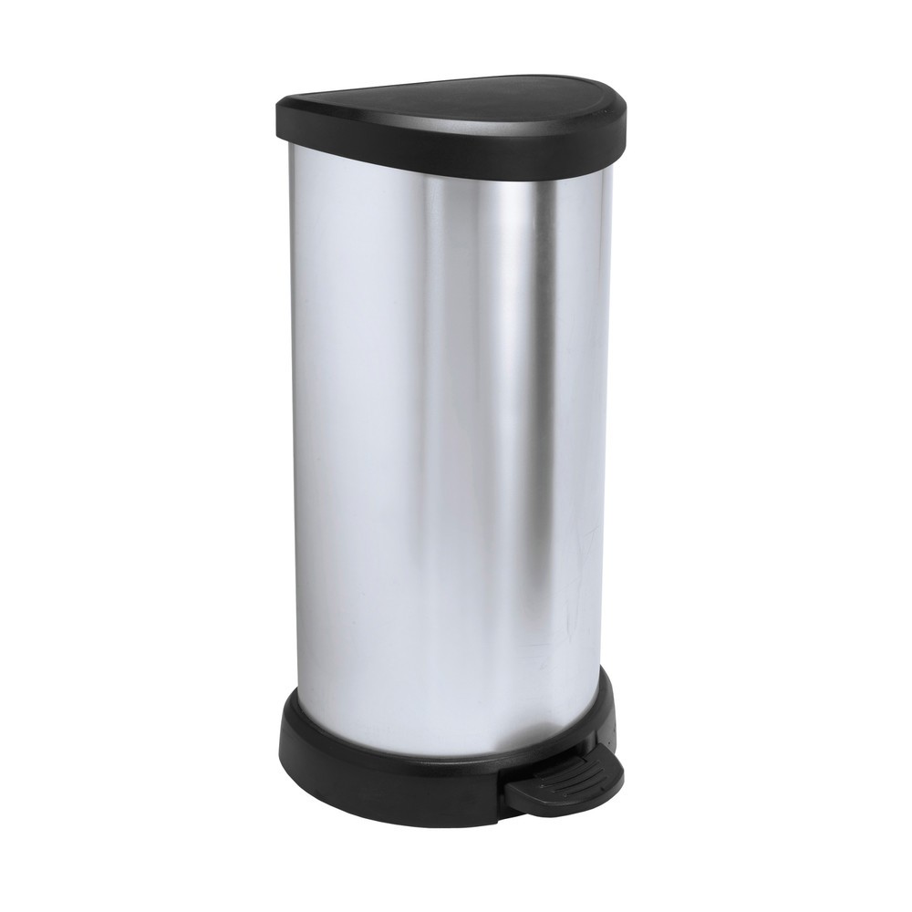 N° de l'image du produit 1 : Poubelle à pédale DECOBIN, semi-circulaire, 40 litres, argenté/noir