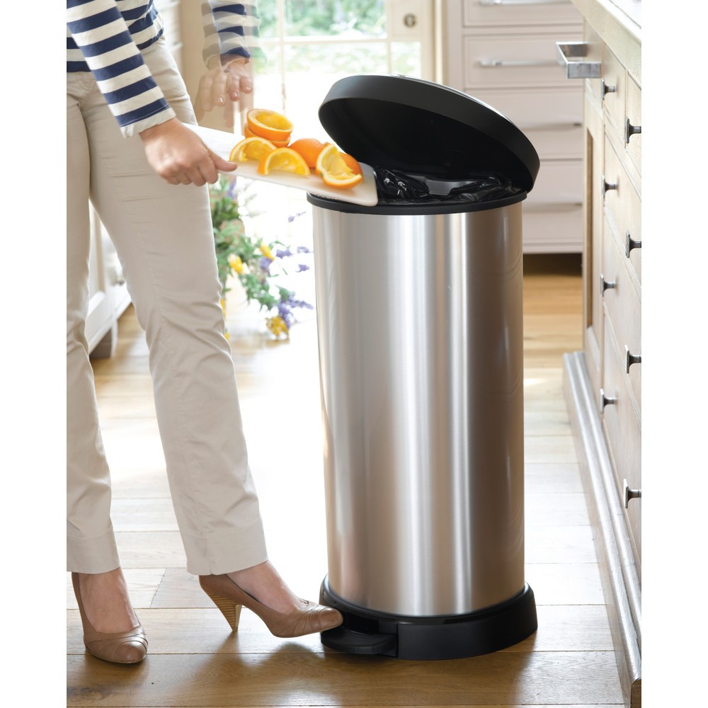 N° de l'image du produit 2 : Poubelle à pédale DECOBIN, semi-circulaire, 40 litres, argenté/noir