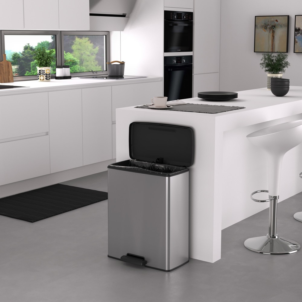 N° de l'image du produit 6 : Poubelle à pédale DECOBIN, semi-circulaire, 65 litres, argenté/noir