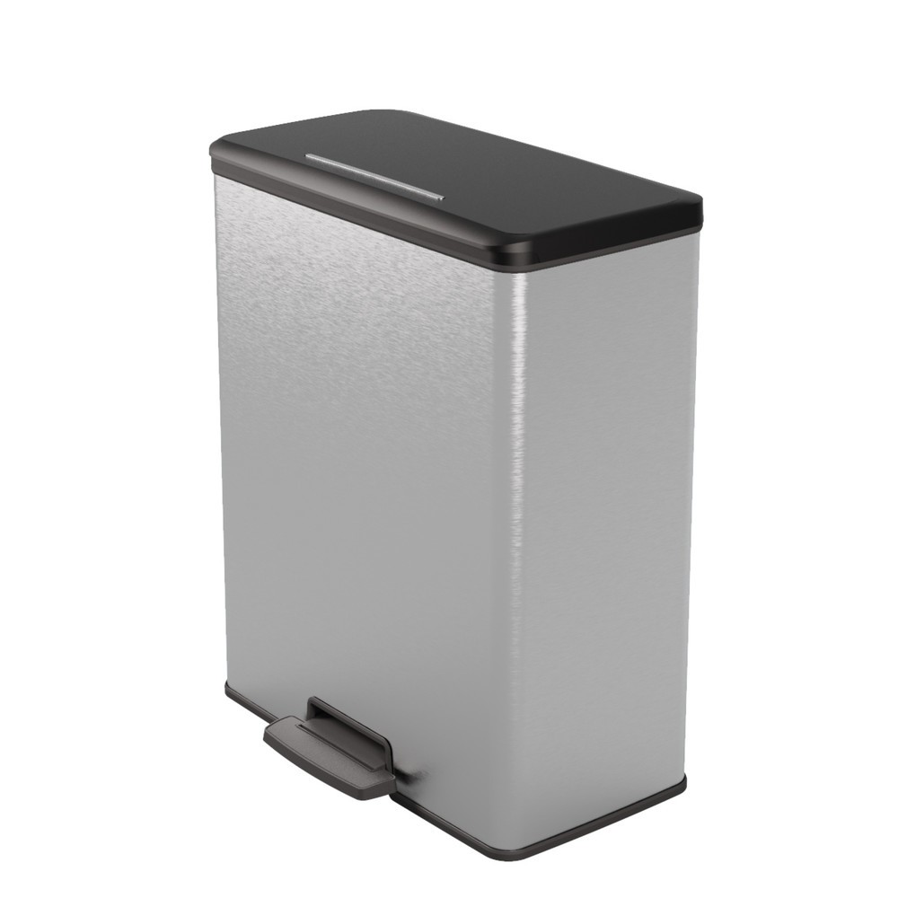 Numéro de l'image du produit 1: Poubelle à pédale Duo DECOBIN, rectangulaire, 2 x 26 litres, argenté/noir