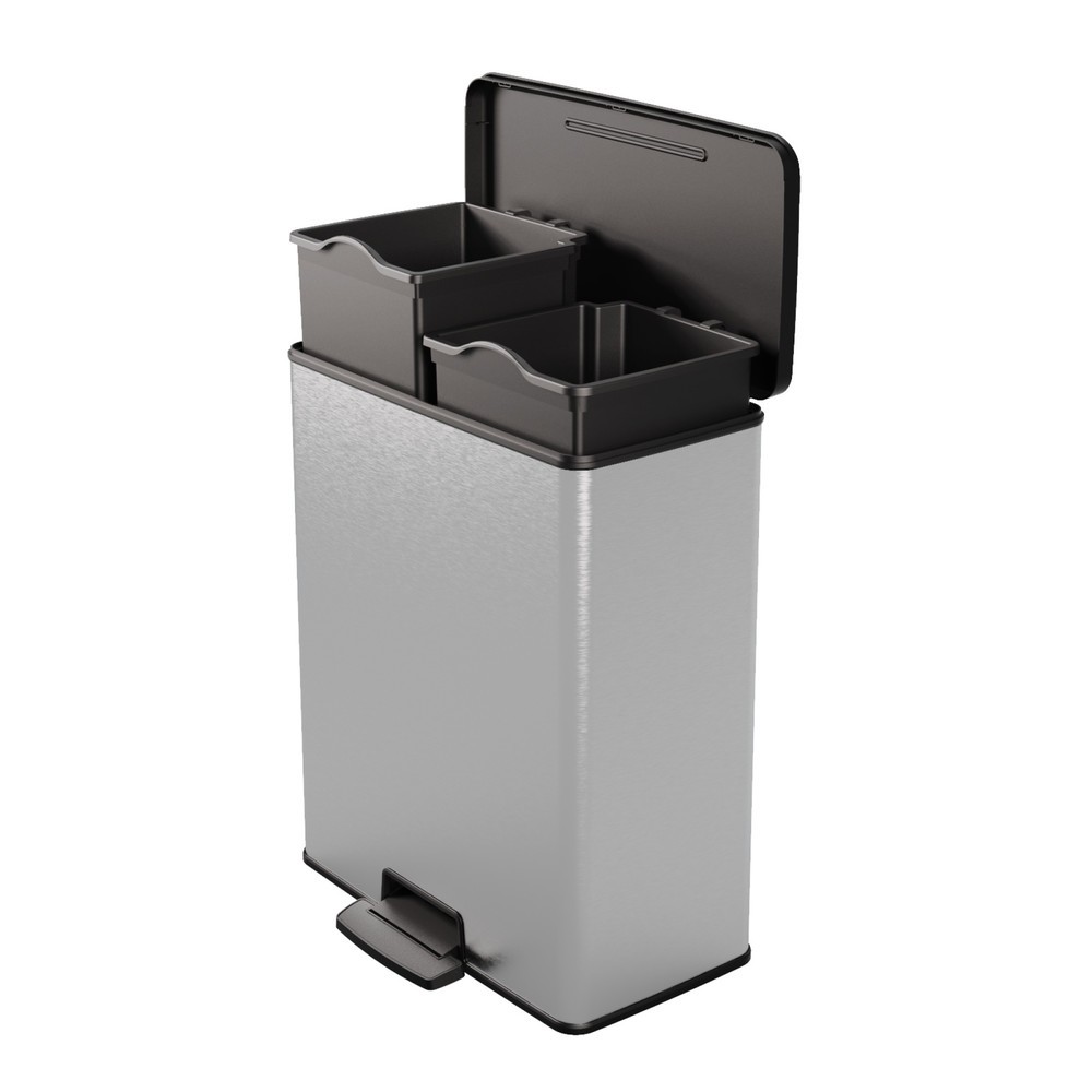 Numéro de l'image du produit 2: Poubelle à pédale Duo DECOBIN, rectangulaire, 2 x 26 litres, argenté/noir