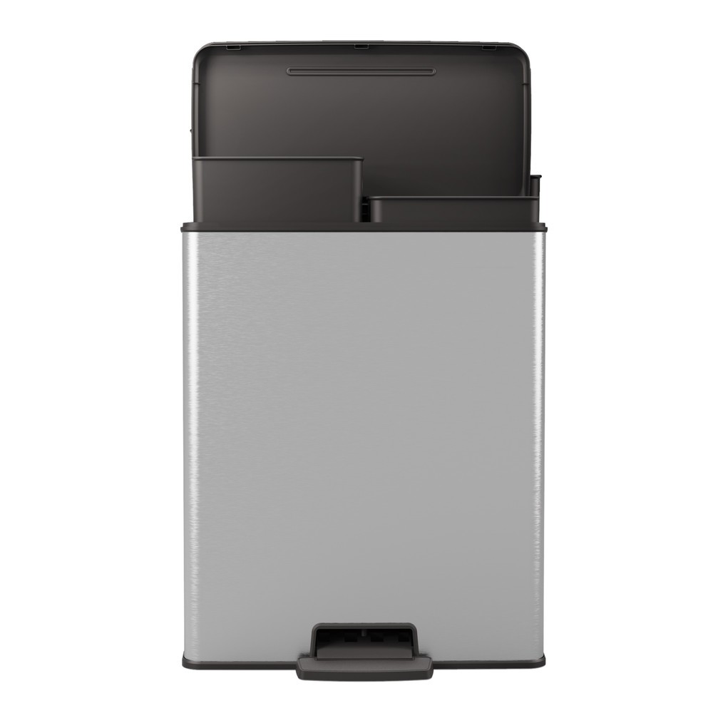 Numéro de l'image du produit 3: Poubelle à pédale Duo DECOBIN, rectangulaire, 2 x 26 litres, argenté/noir