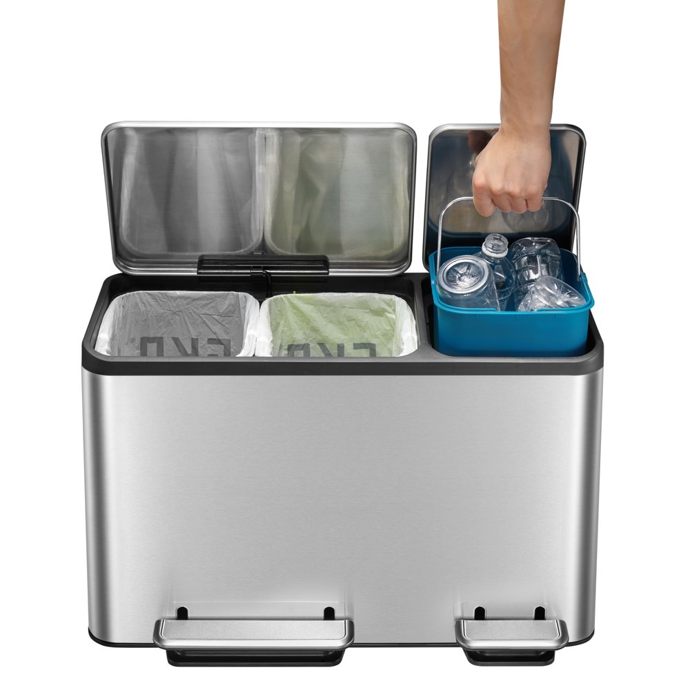 Numéro de l'image du produit 6: Poubelle à pédale EcoCasa 15+ 15 +15 l, acier inoxydable mat