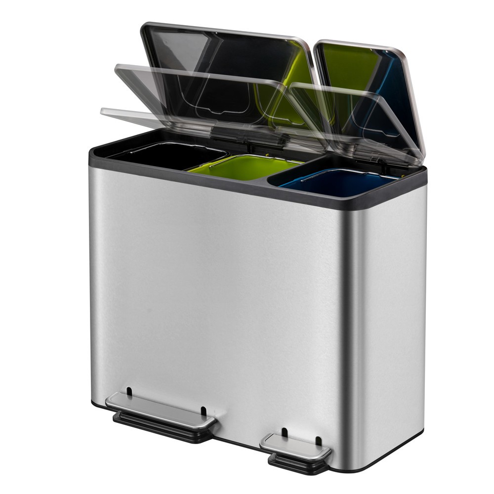 Numéro de l'image du produit 4: Poubelle à pédale EcoCasa 15+ 15 +15 l, acier inoxydable mat