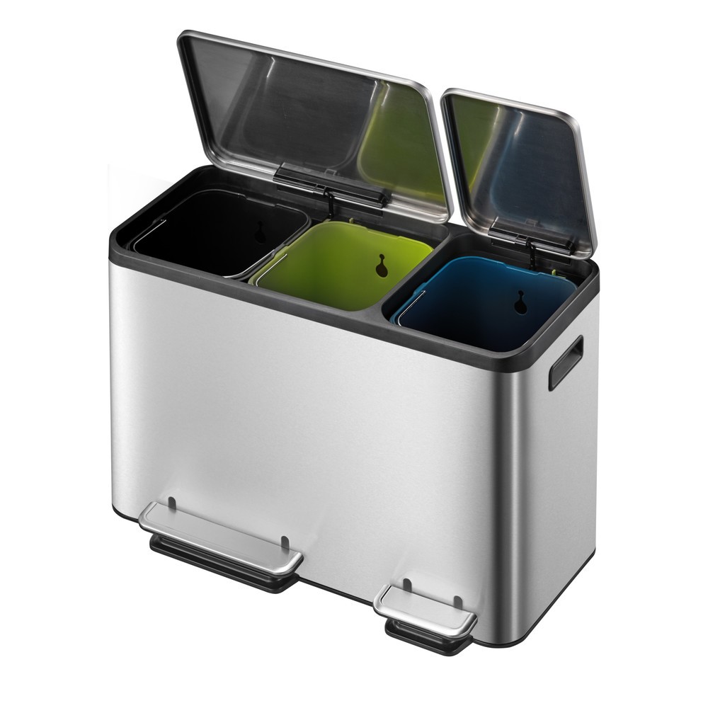 Numéro de l'image du produit 5: Poubelle à pédale EcoCasa 15+ 15 +15 l, acier inoxydable mat
