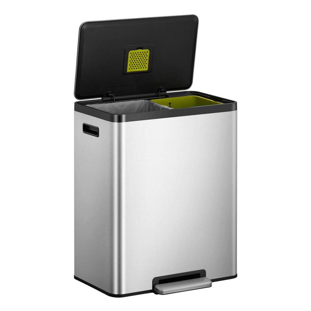 Numéro de l'image du produit 2: Poubelle à pédale EcoCasa 2 EKO, 2 x 30 litres, acier inoxydable mat