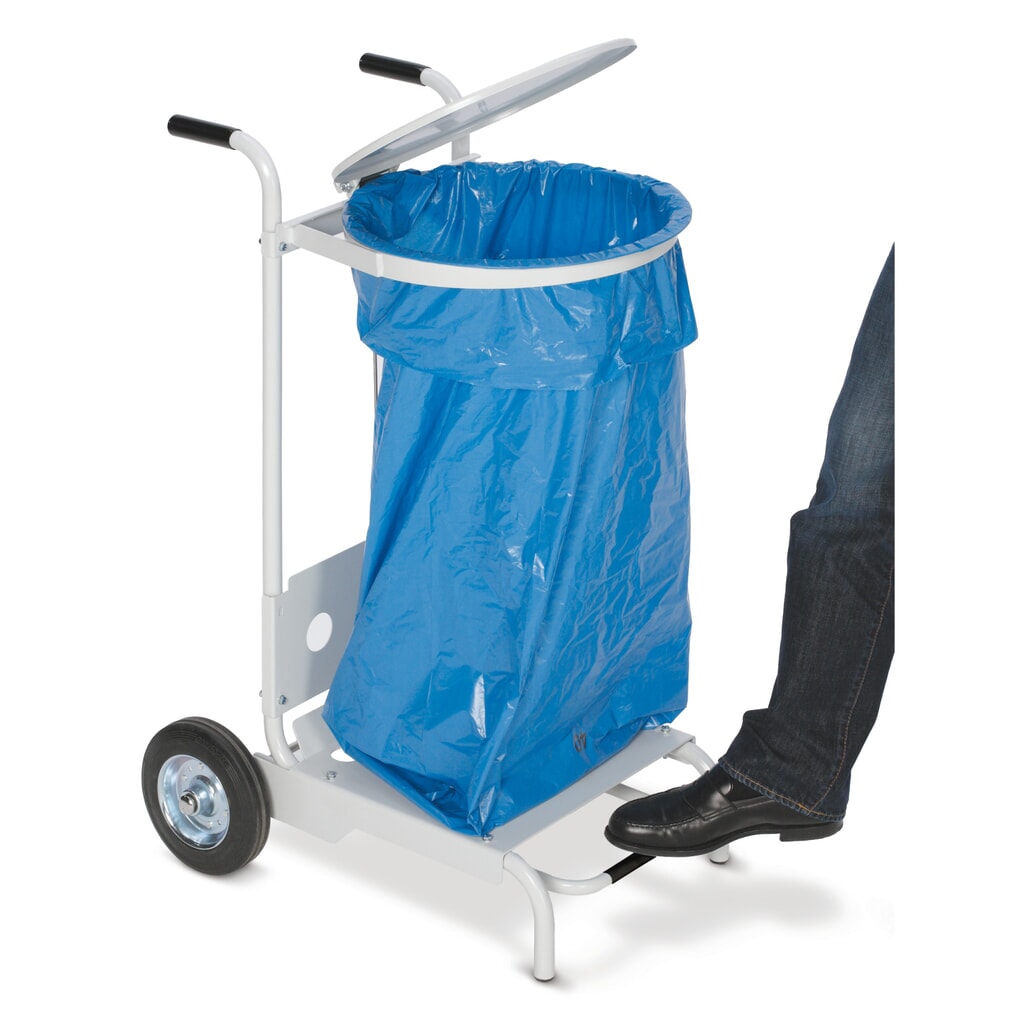 N° de l'image du produit 1 : Poubelle à pédale en acier, 120 litres, 2 roulettes, gris clair