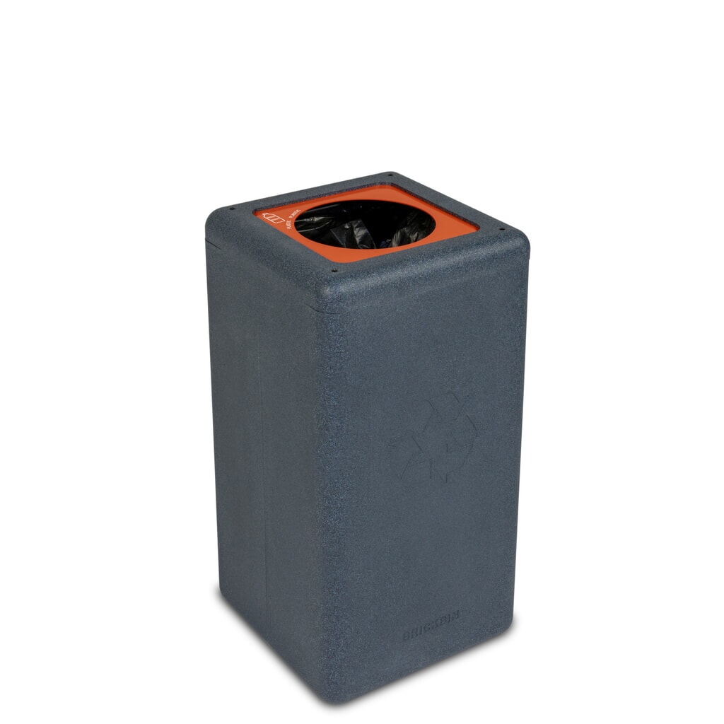 Illustration du produit: Poubelle à plastique BRICKBIN, en plastique recyclé, 65 litres, carrée, gris/orange
