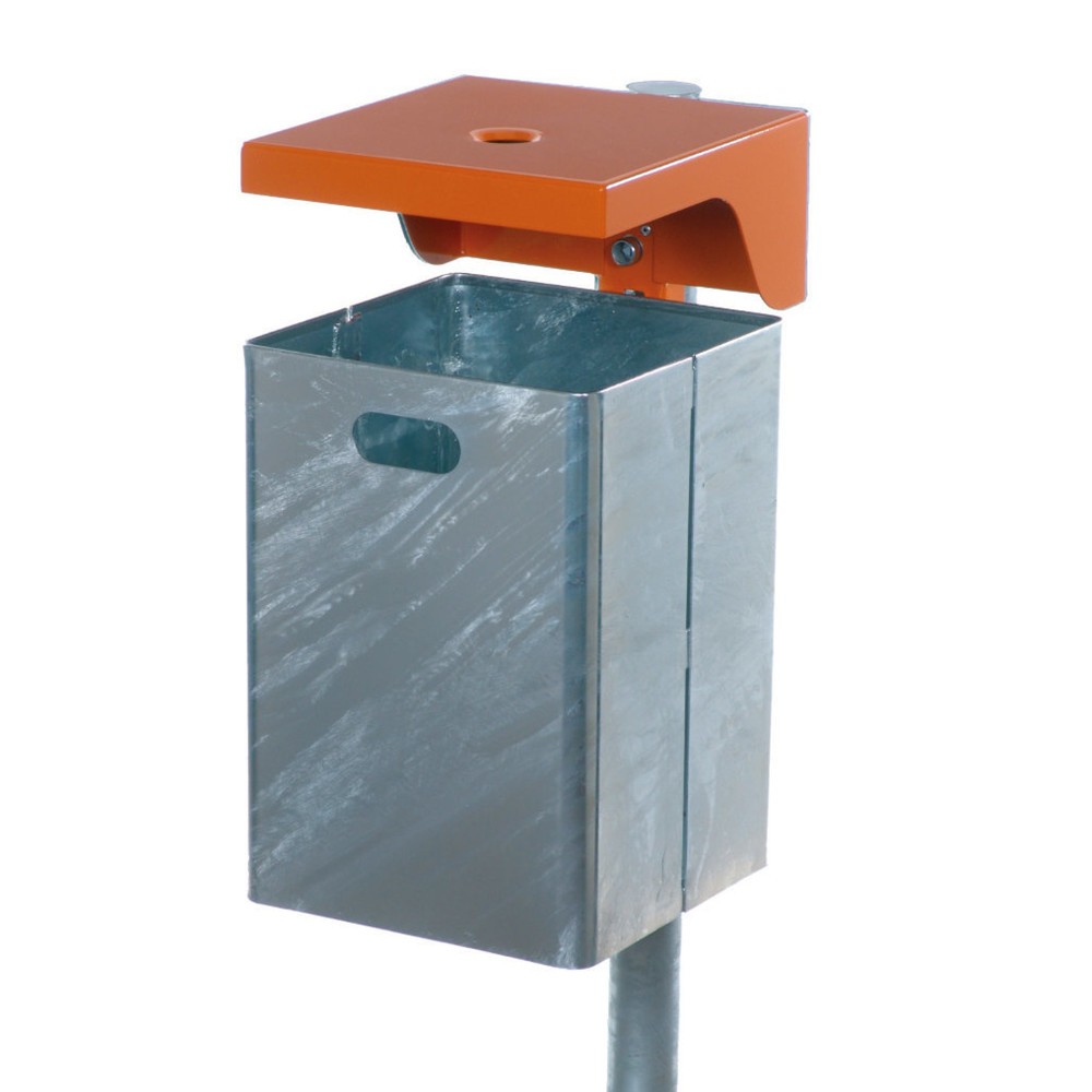 Numéro de l'image du produit 1: RENNER Poubelle avec toit de protection et cendrier, tôle d’acier, 40 litres, hauteur 900 mm, à cheviller, avec poteau