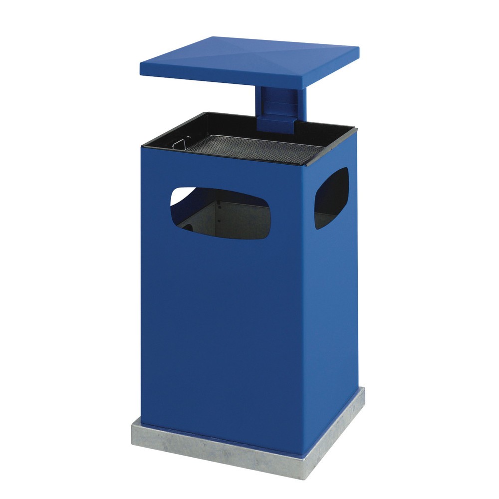 N° de l'image du produit 1 : Poubelle-cendrier en acier, carrée, toit amovible, 80 litres, bleu