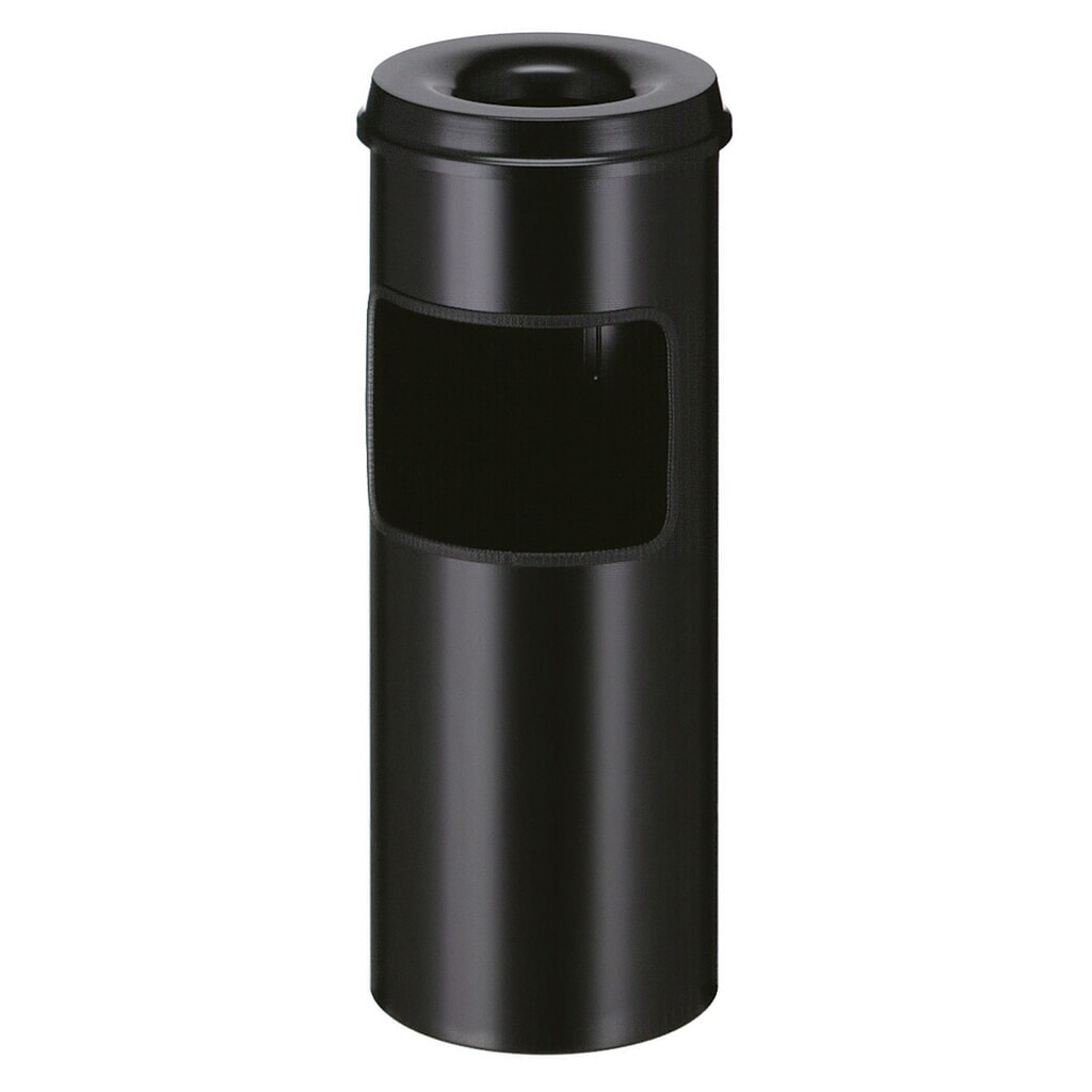 Illustration du produit: Poubelle-cendrier en acier, extincteur intégré, ronde, 30 litres, noir
