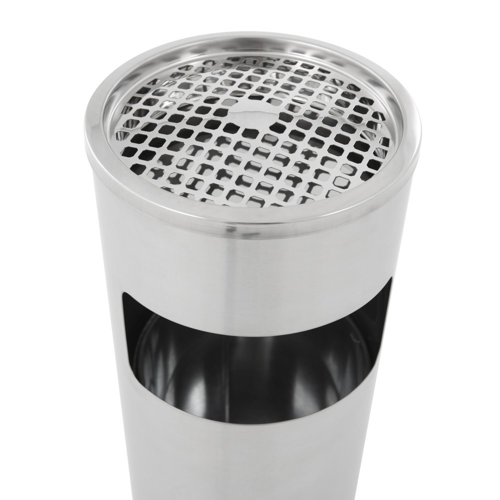 N° de l'image du produit 2 : Poubelle-cendrier en acier, ronde, 12,5 litres, acier inoxydable mat