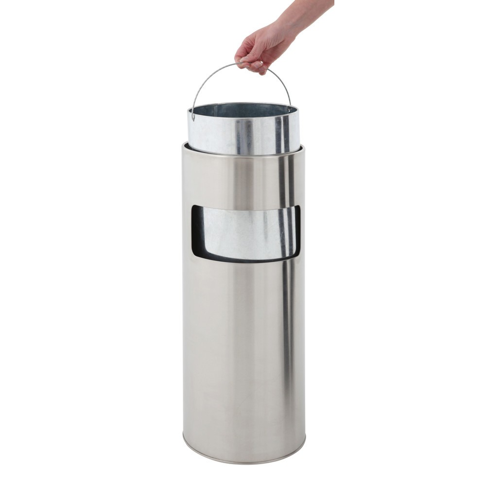 N° de l'image du produit 3 : Poubelle-cendrier en acier, ronde, 12,5 litres, acier inoxydable mat