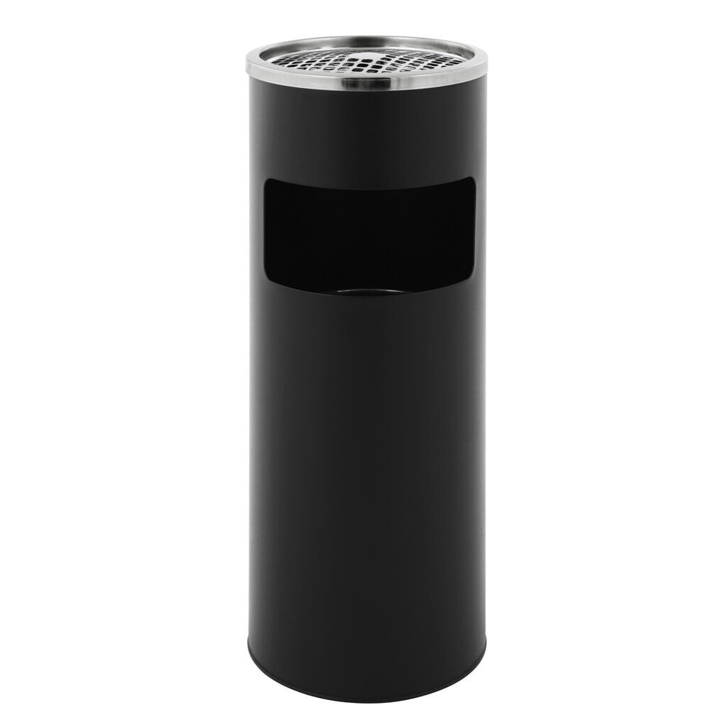 Illustration du produit: Poubelle-cendrier en acier, ronde, 12,5 litres, noir mat