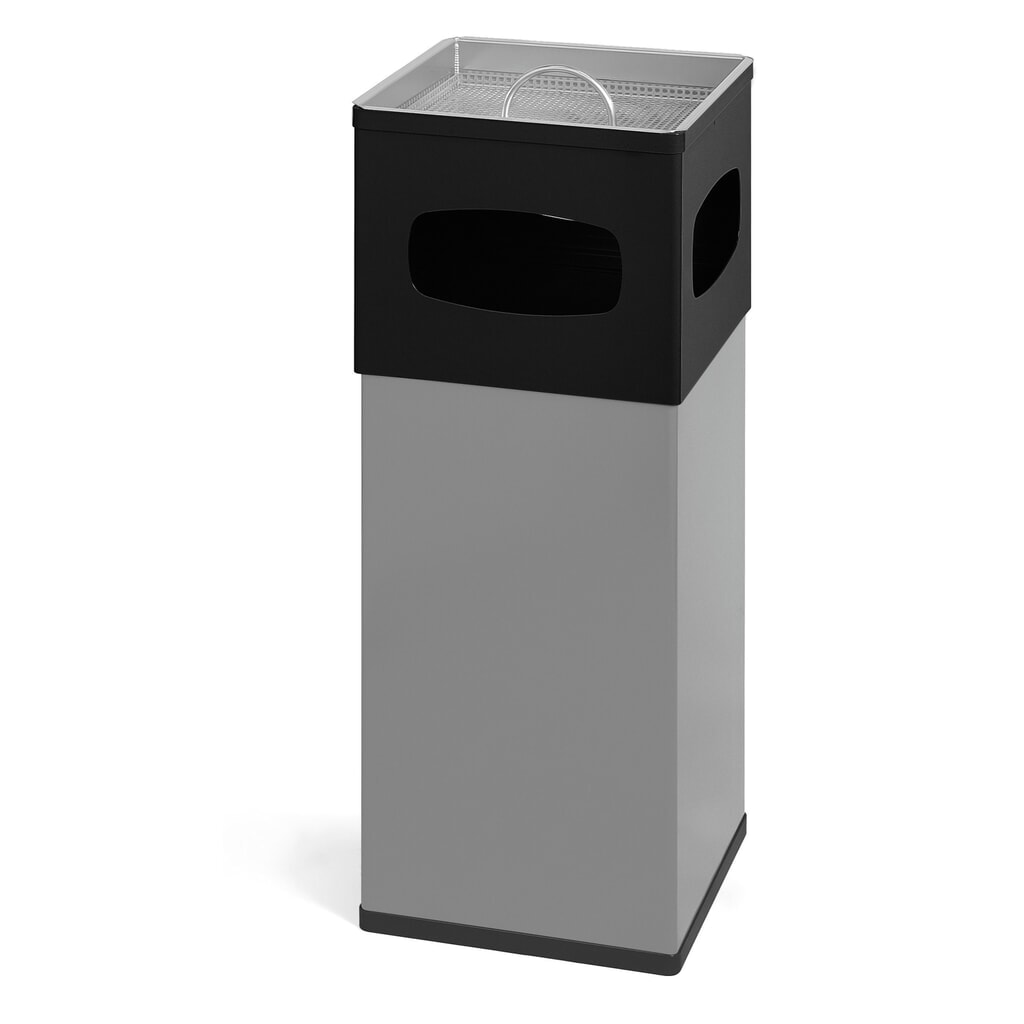 Poubelle-cendrier en aluminium, carrée, 50 litres, noir/gris Illustration du produit: Poubelle-cendrier en aluminium, carrée, 50 litres, noir/gris