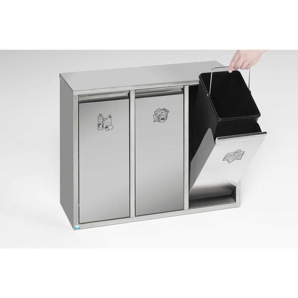 Numéro de l'image du produit 2: Poubelle de tri de matériaux VAR® en acier inoxydable, 3x 12 litres
