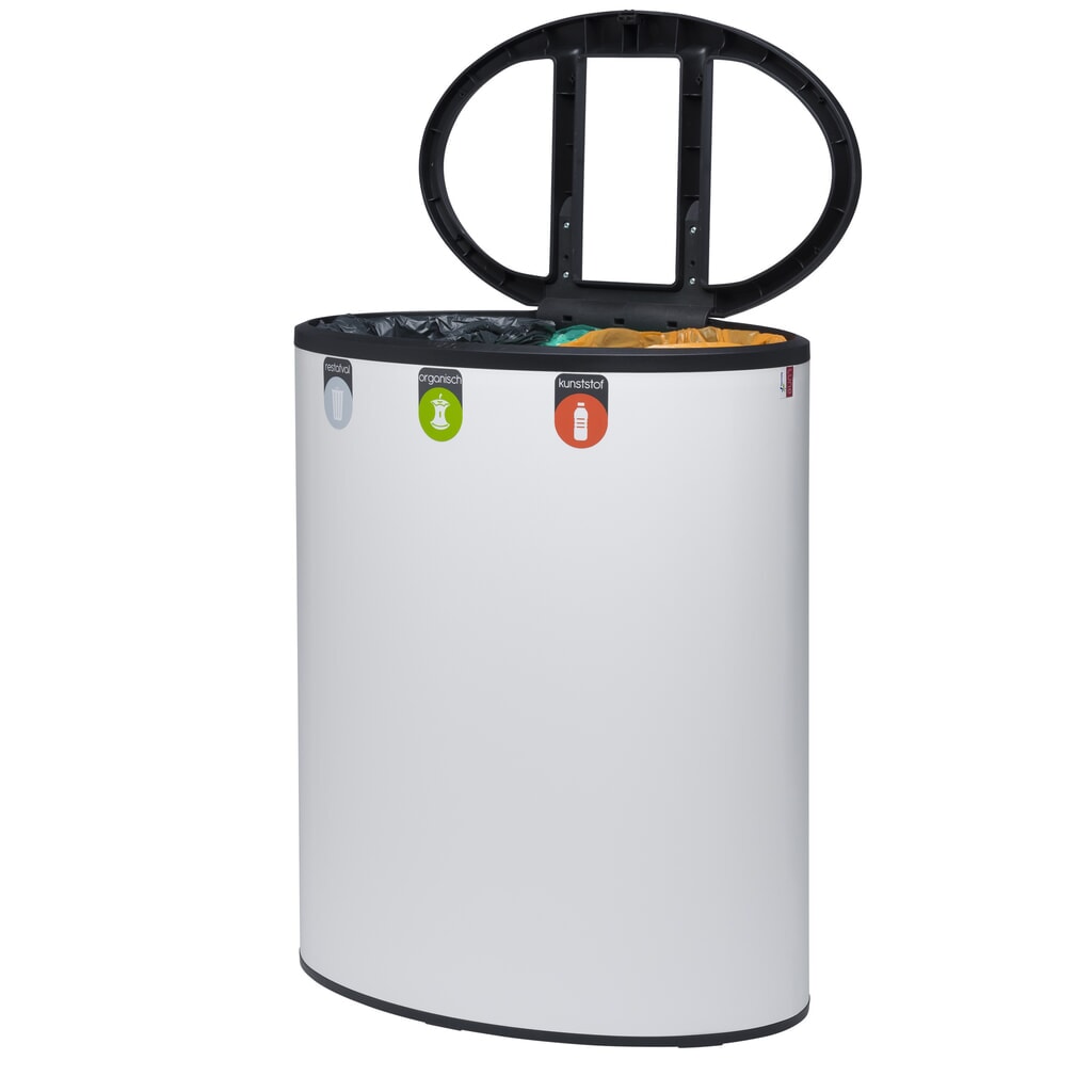N° de l'image du produit 3 : Poubelle design Binc LUNE, blanc, noir, avec couvercle ouvert