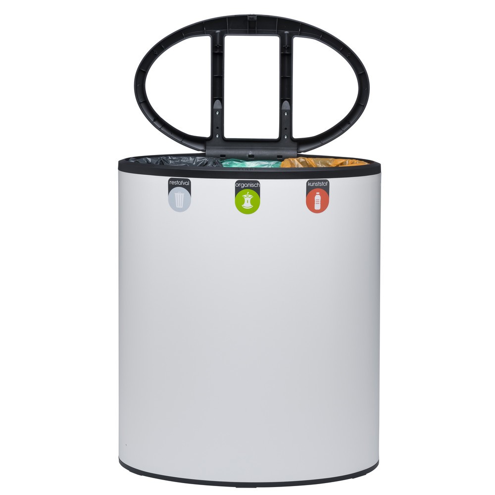 Numéro de l'image du produit 5: Poubelle design Binc LUNE, blanc, noir, avec couvercle ouvert