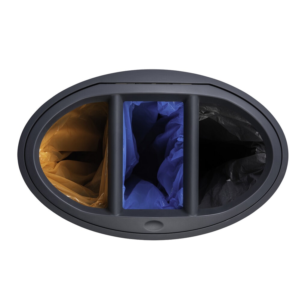 N° de l'image du produit 6 : Poubelle design Binc LUNE, blanc, noir, avec couvercle ouvert