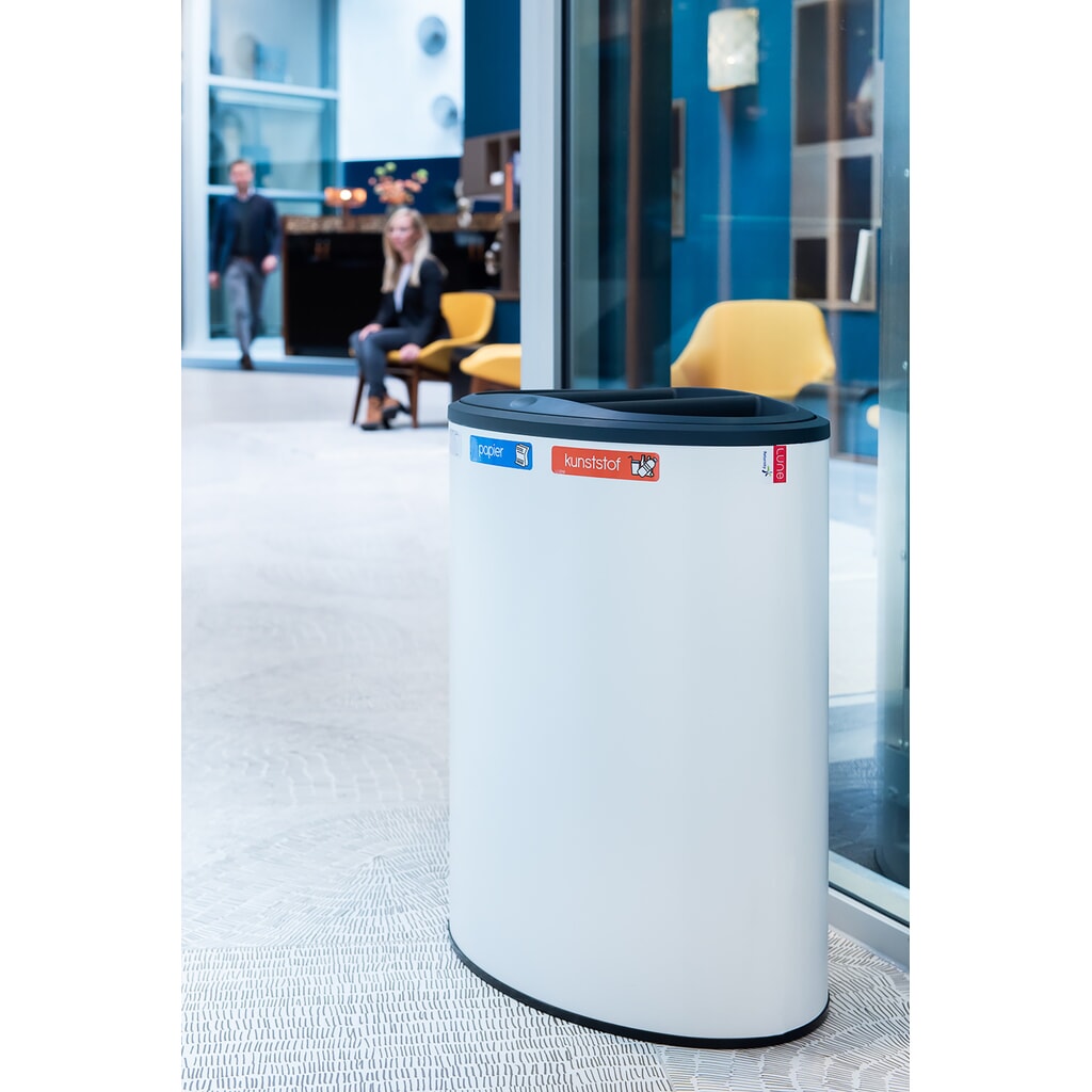N° de l'image du produit 9 : Poubelle design Binc LUNE, blanc, noir, avec couvercle ouvert