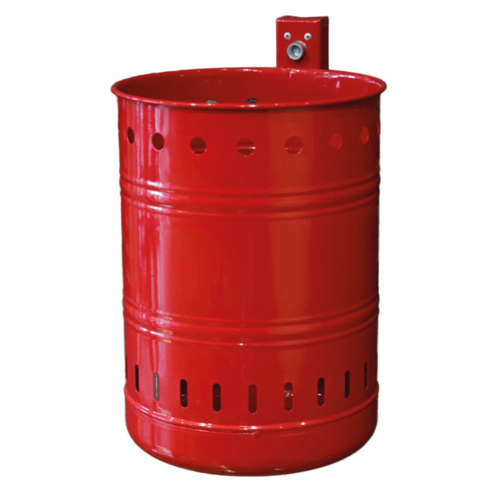 RENNER Poubelle en acier, 20 litres, ronde, montage mural, perforée, rouge carmin Illustration du produit: RENNER Poubelle en acier, 20 litres, ronde, montage mural, perforée, rouge carmin