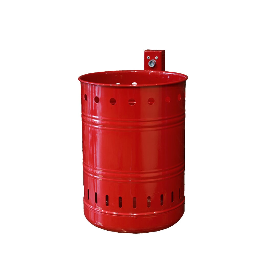 Illustration du produit: RENNER Poubelle en acier, 35 litres, ronde, montage mural, perforée, rouge carmin