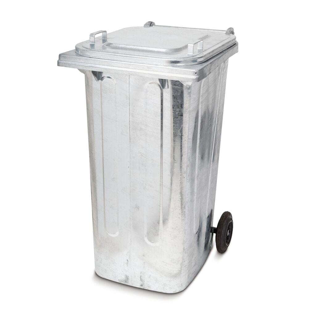Benne à ordures en acier galvanisé, 240 litres, avec galets Illustration du produit: Benne à ordures en acier galvanisé, 240 litres, avec galets