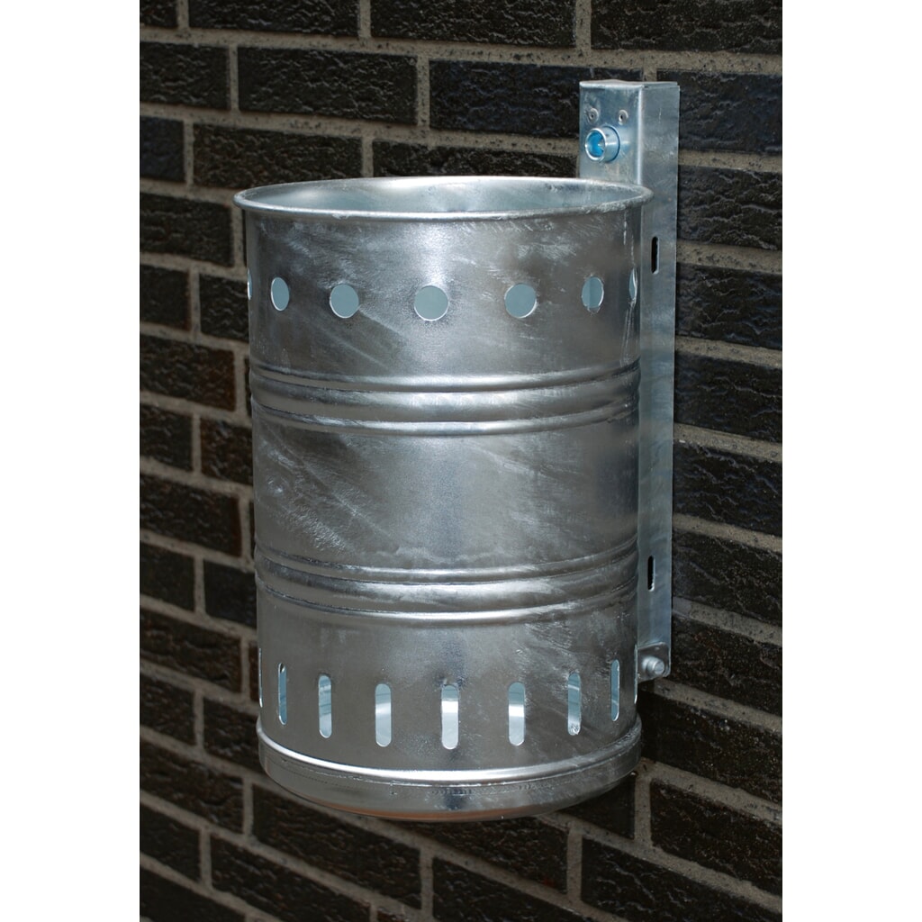 RENNER Poubelle en acier, 35 litres, ronde, montage mural, perforée Illustration du produit: RENNER Poubelle en acier, 35 litres, ronde, montage mural, perforée