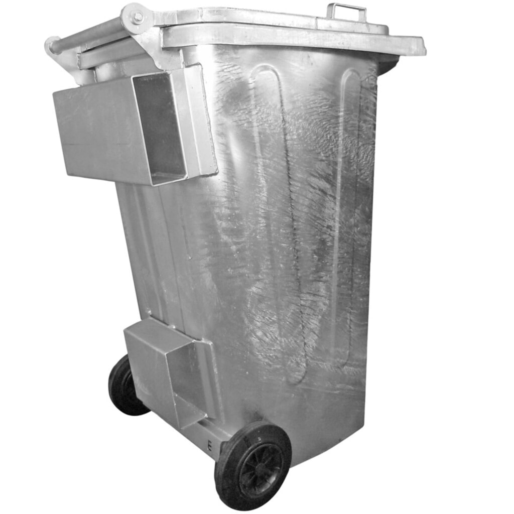 Illustration du produit: Poubelle en tôle d'acier galvanisée à chaud, 240 litres, avec roulettes et entrées de fourches