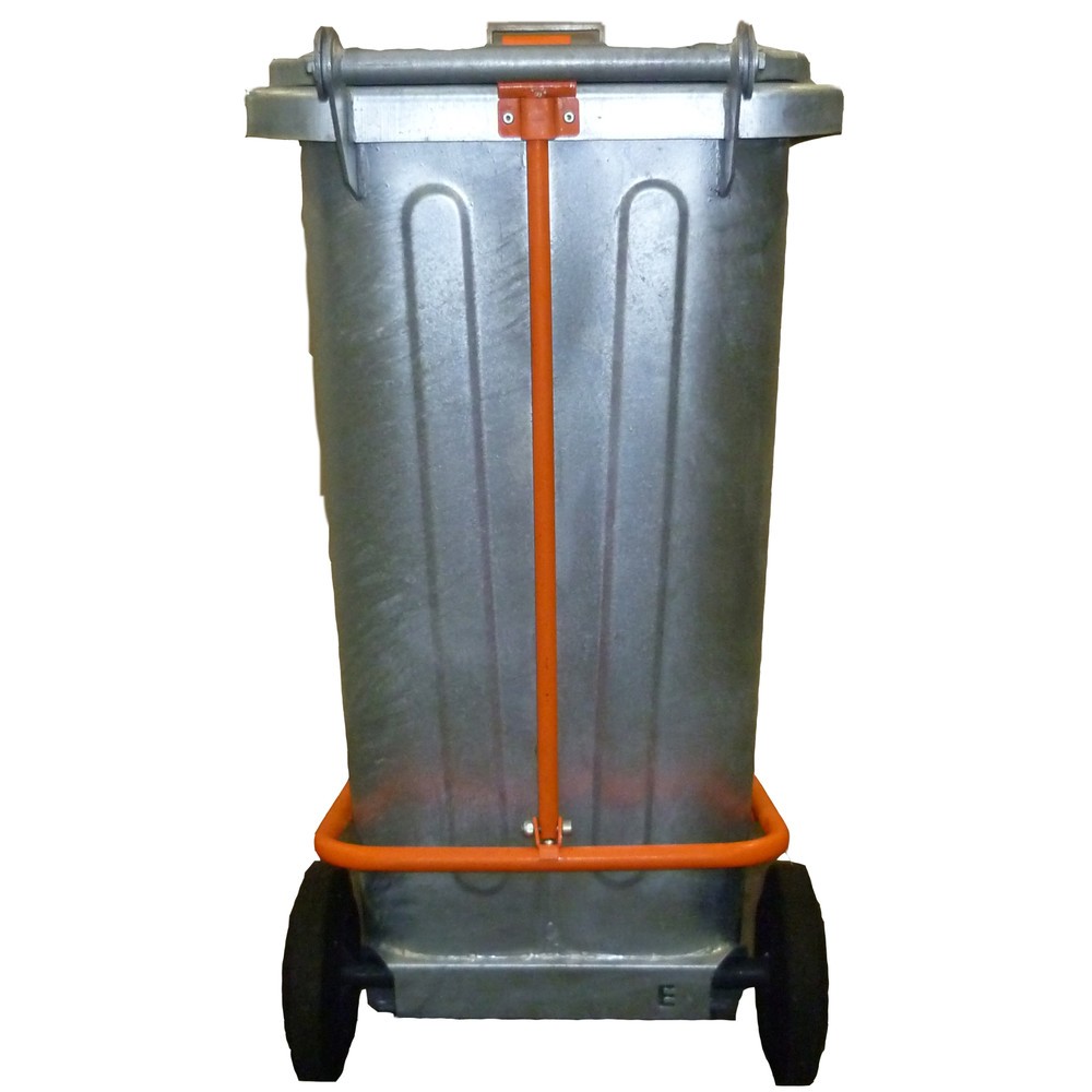 N° de l'image du produit 2 : Poubelle en tôle d'acier galvanisée à chaud, 120 litres, avec roulettes et pédale