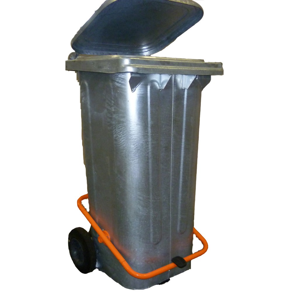 N° de l'image du produit 3 : Poubelle en tôle d'acier galvanisée à chaud, 120 litres, avec roulettes et pédale