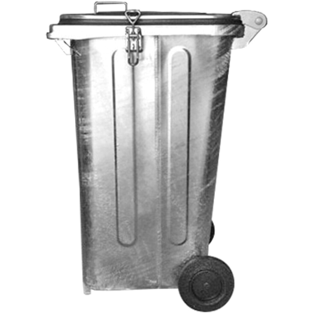 Illustration du produit: Poubelle en tôle d'acier galvanisée à chaud, 240 litres, avec roulettes et fermeture à serrage