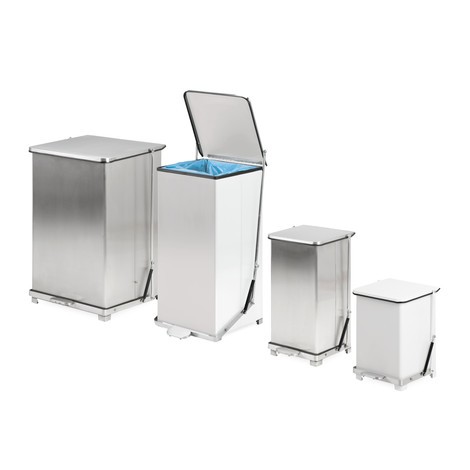 N° de l'image du produit 1 : Poubelle industrielle à pédale, 45 litres, acier, revêtue par poudrage, blanche