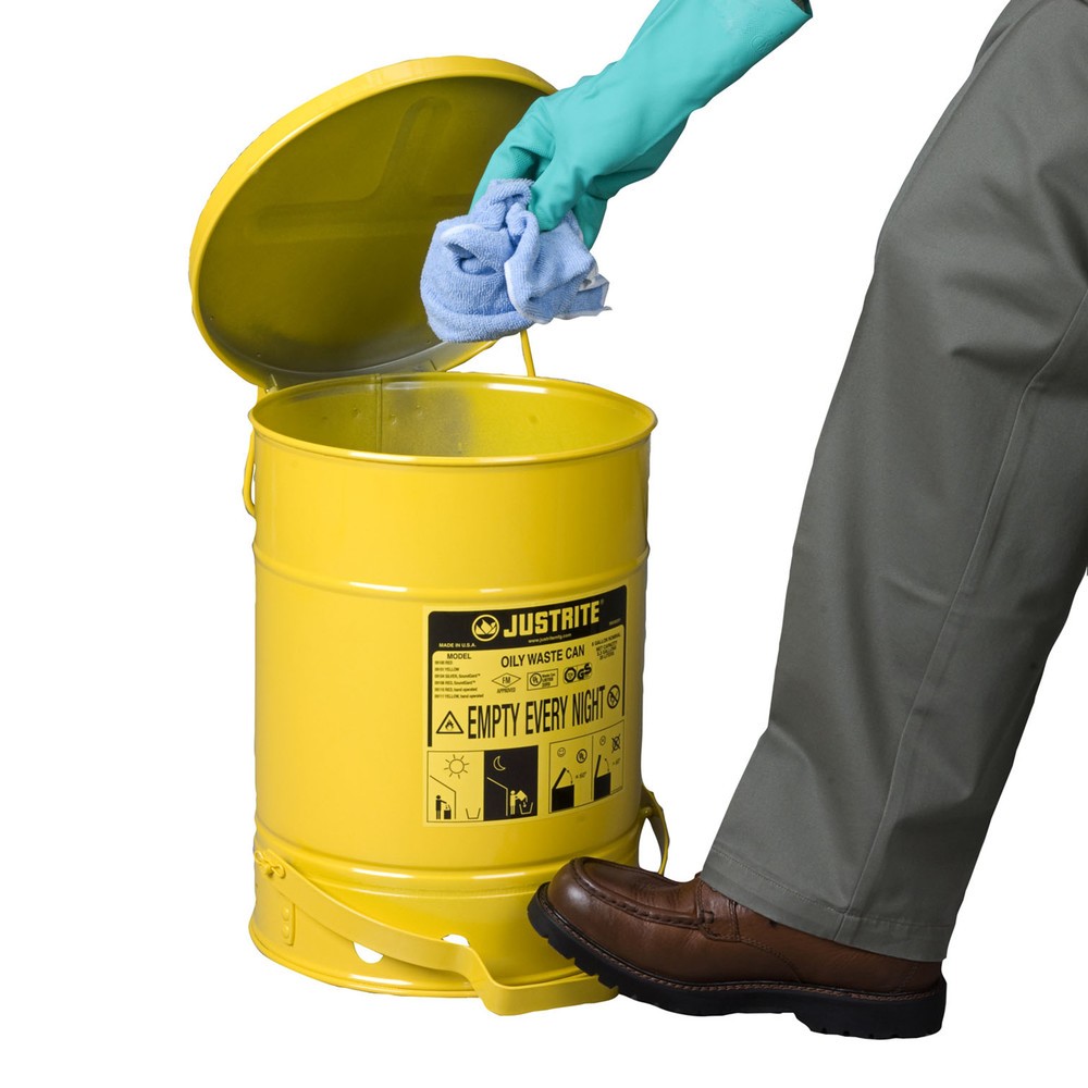 Numéro de l'image du produit 2: Poubelle d'établi Justrite, pédale, jaune, 20 litres