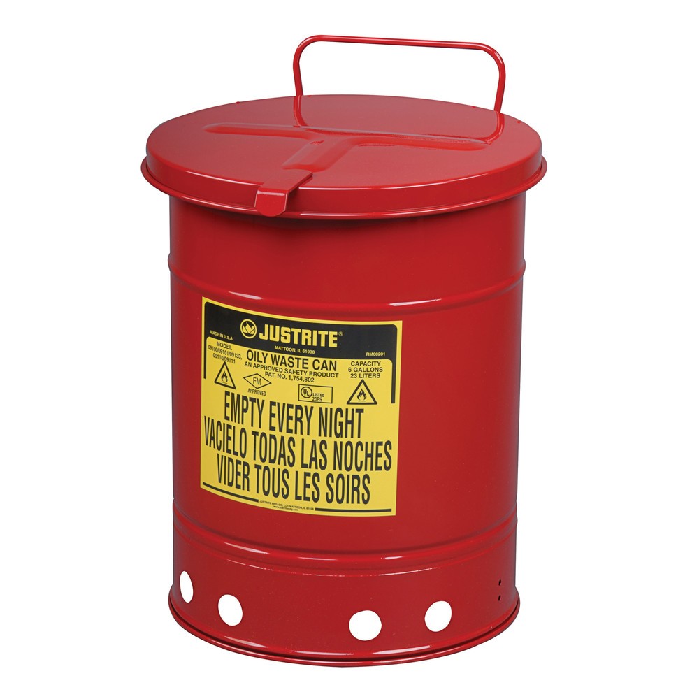 Numéro de l'image du produit 1: Poubelle d'établi Justrite, manuelle, rouge, 34 litres