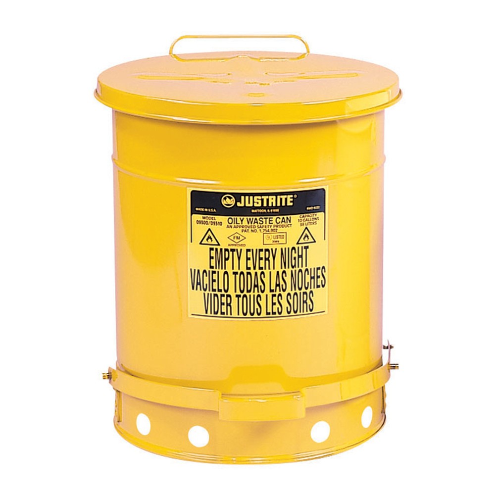 Numéro de l'image du produit 1: Poubelle d'établi Justrite, pédale, jaune, 80 litres