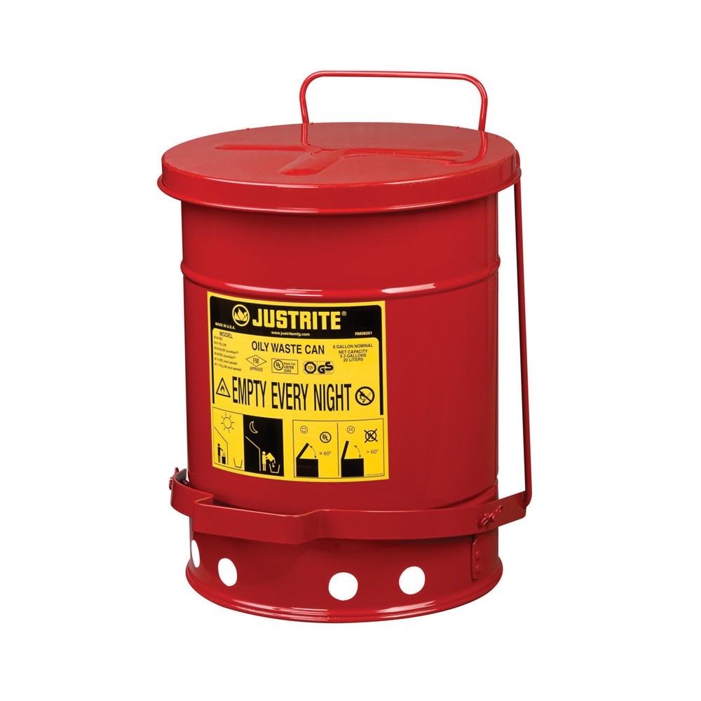 Numéro de l'image du produit 1: Poubelle d'établi Justrite SoundGuard™, pédale, rouge, 20 litres