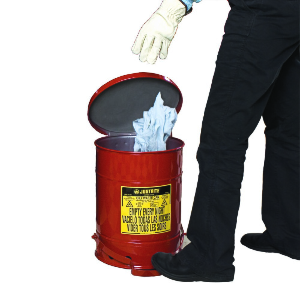 Numéro de l'image du produit 2: Poubelle d'établi Justrite SoundGuard™, pédale, rouge, 20 litres