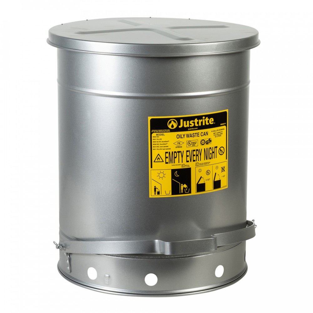 Numéro de l'image du produit 1: Poubelle d'établi Justrite SoundGuard™, pédale, argenté, 52 litres