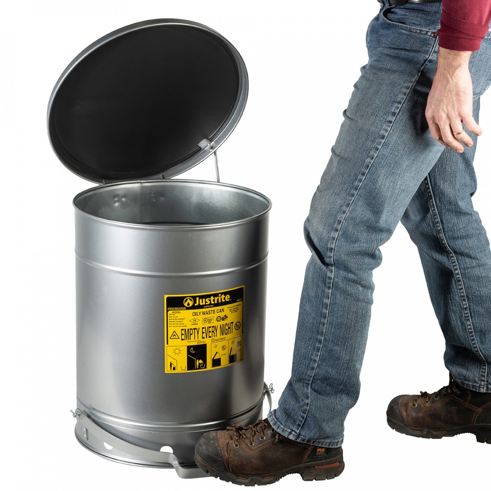 Numéro de l'image du produit 2: Poubelle d'établi Justrite SoundGuard™, pédale, argenté, 52 litres