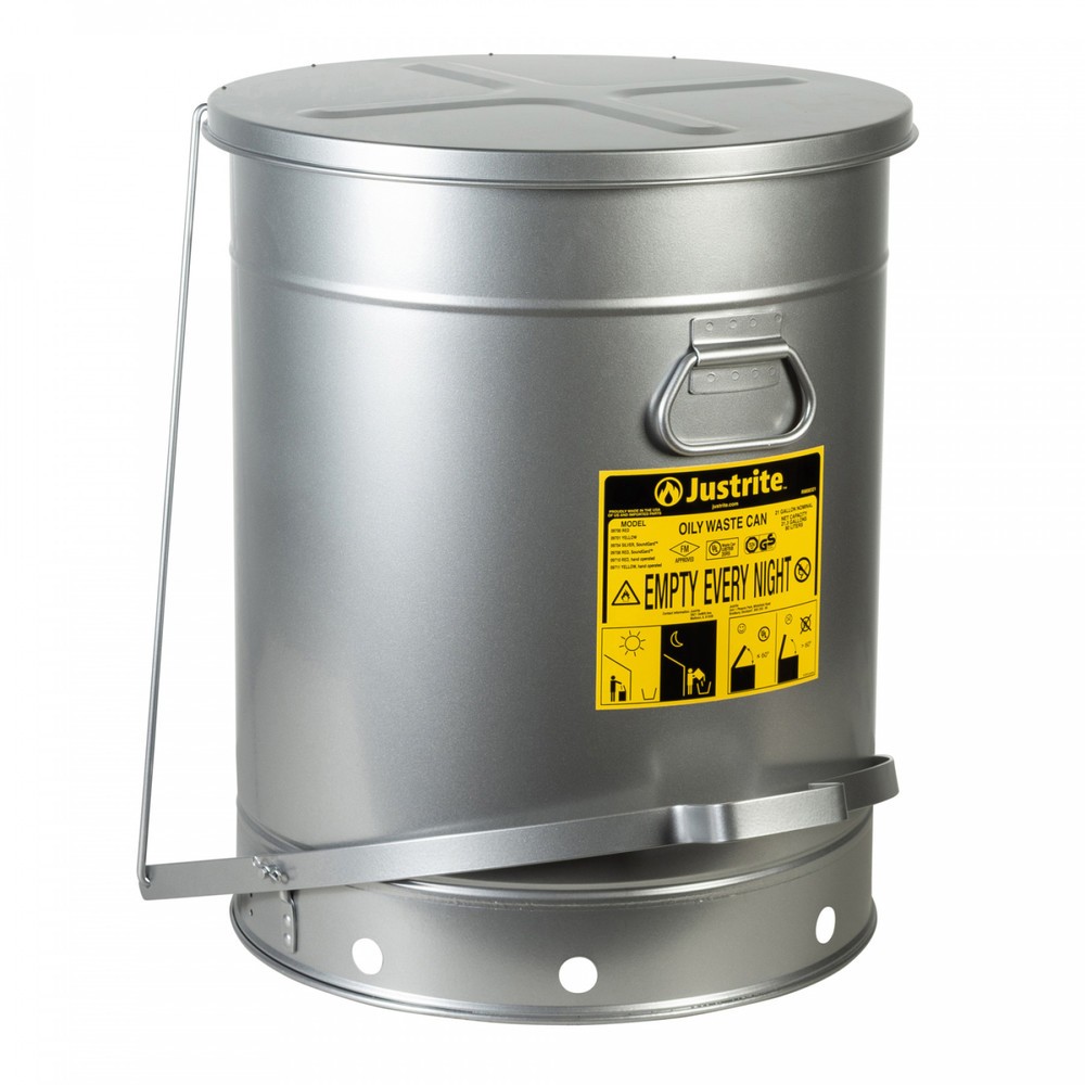 Numéro de l'image du produit 1: Poubelle d'établi Justrite SoundGuard™, pédale, argenté, 80 litres
