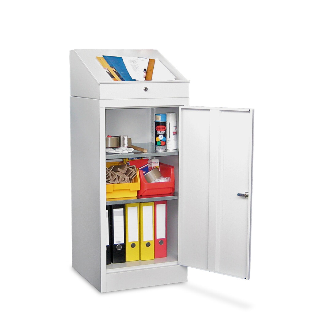 N° de l'image du produit 1 : Armoire pupitre PAVOY avec armoire, 2 tablettes, gris clair, gris clair