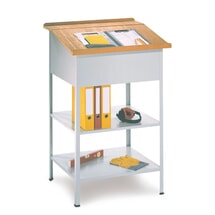 N° de l'image du produit 1 : PAVOY pupitre industriel avec plateau en bois, ouvert, 2 tablettes, bleu gentiane