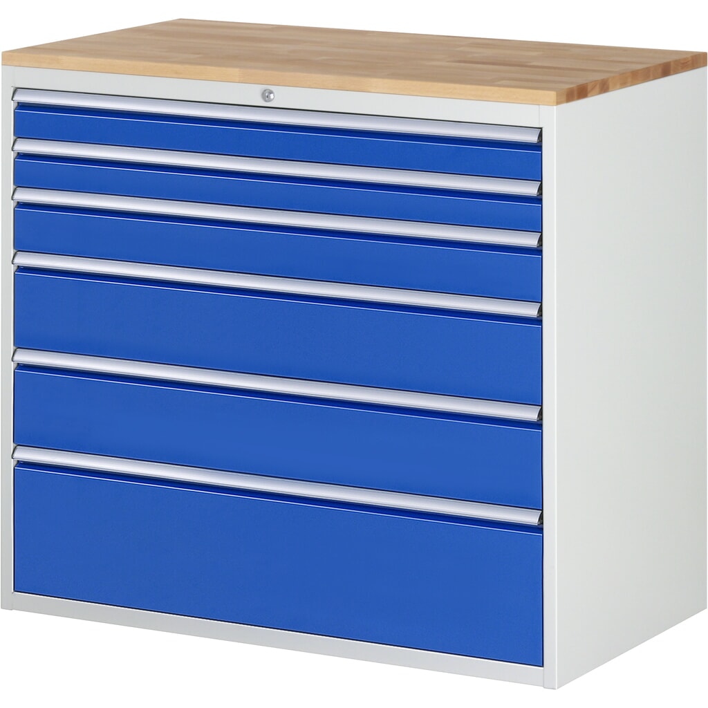 N° de l'image du produit 1 : RAU Armoire à tiroirs série 7000, HxlxP 1 035 x 1 145 x 650 mm, avec 6 tiroirs taille XXL, face supérieure en hêtre