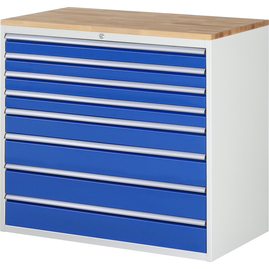 Illustration du produit: RAU Armoire à tiroirs Série 7000, HxlxP 1 035 x 1 145 x 650 mm, 8 tiroirs 4 x 90, 1 x 120, 3 x 150 mm, plan de travail en hêtre